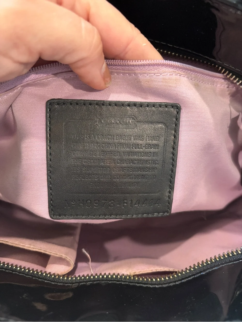 Coach Black Patent Leather Signature Embossed Turnlock Tote Shoulder Bag